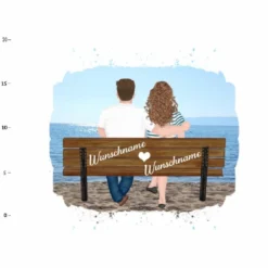 Hochw. Kissen-Panel Paar Auf Der Bank, Wunschnamen + Wunschfrisuren