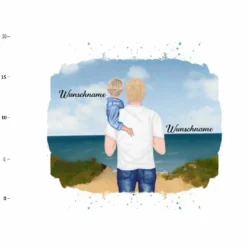 Hochw. Kissen-Panel, Vater & Kind (Kleinkind) Am Strand , Wunschnamen + Wunschfrisuren