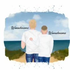 Hochw. Kissen-Panel, Vater & Sohn (Tennager) Am Strand , Wunschnamen + Wunschfrisuren