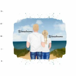 Hochw. Kissen-Panel Vater & Tochter (Teenager) Am Strand, Wunschnamen + Wunschfrisuren