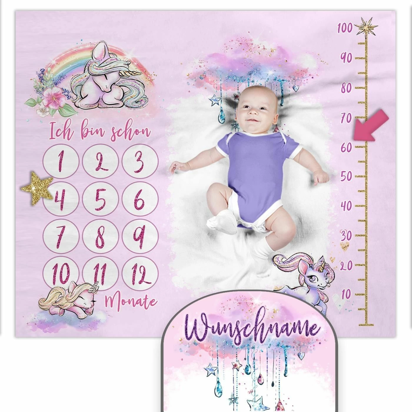 Meilensteindecke, Glitter Unicorn Dreams (Nähset) 1 Meilensteindecke, Glitter Unicorn Dreams (Nähset)