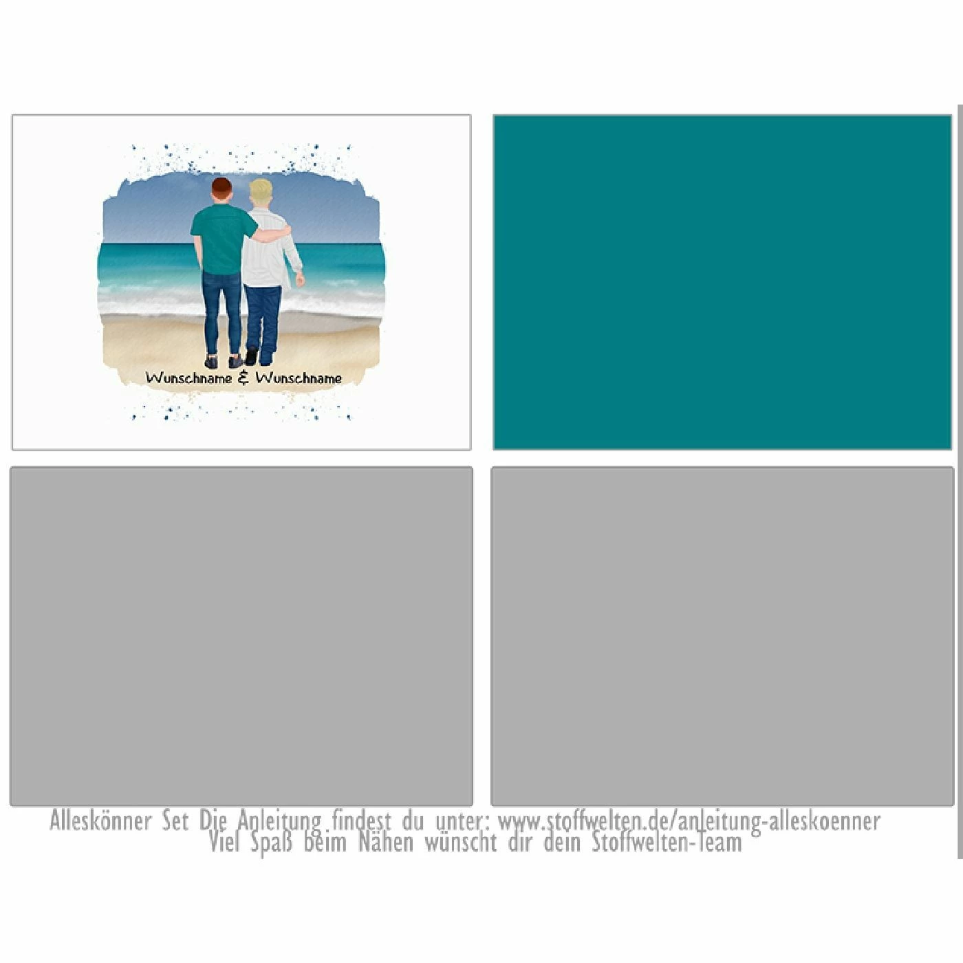 Nähset Alleskönner Tasche, Männer Paar Am Meer, Wunschnamen + Wunschfrisuren,, Inkl. Schnittmuster 2 Nähset Alleskönner Tasche, Männer Paar Am Meer, Wunschnamen + Wunschfrisuren,, Inkl. Schnittmuster – Bild 2