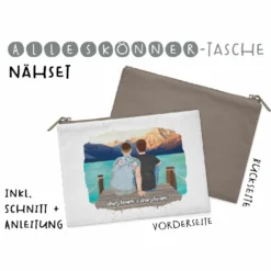 Nähset Alleskönner Tasche, Männer Paar Am See, Wunschnamen + Wunschfrisuren, Inkl. Schnittmuster