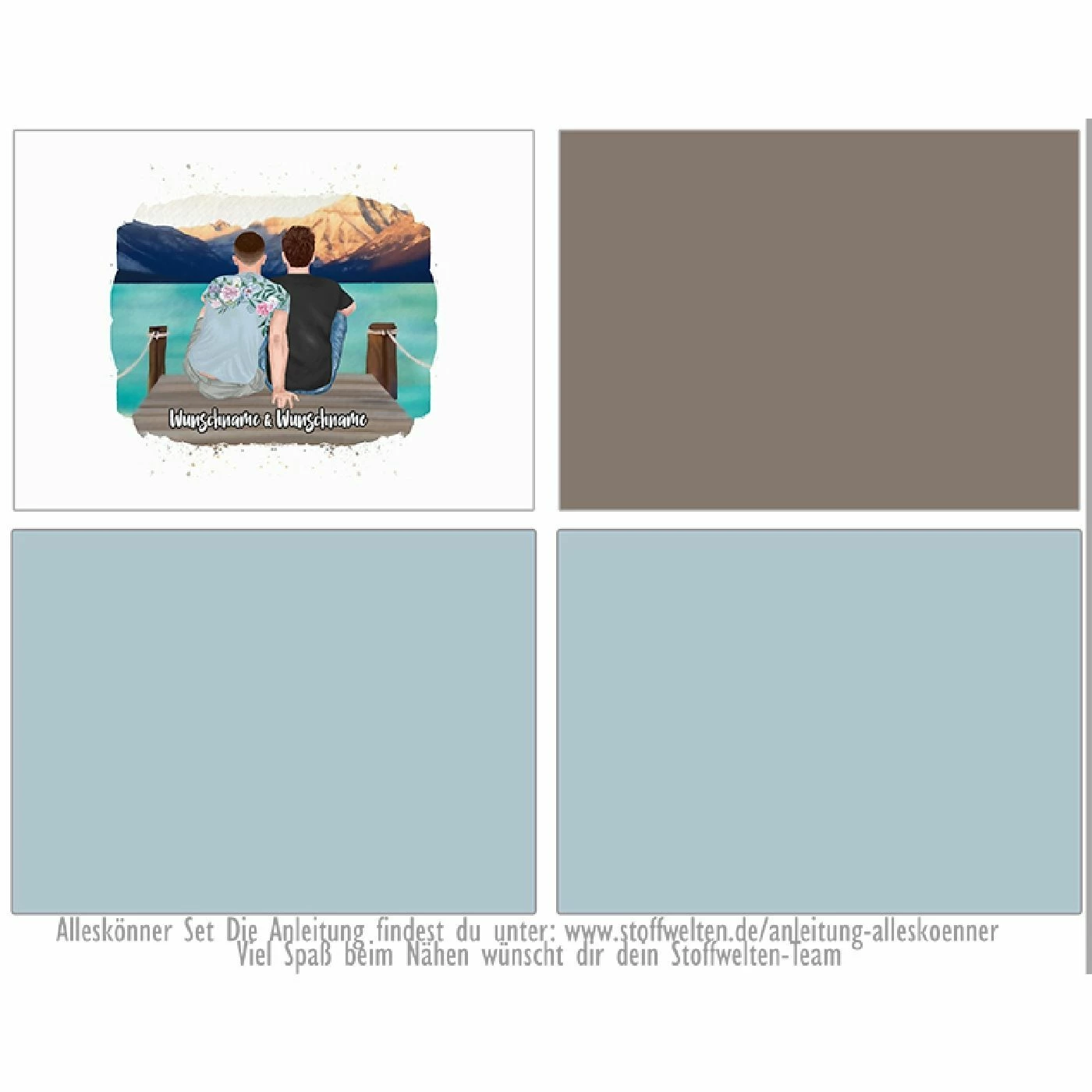 Nähset Alleskönner Tasche, Männer Paar Am See, Wunschnamen + Wunschfrisuren, Inkl. Schnittmuster 2 Nähset Alleskönner Tasche, Männer Paar Am See, Wunschnamen + Wunschfrisuren, Inkl. Schnittmuster – Bild 2