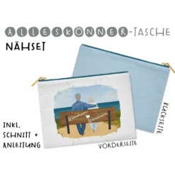 Nähset Alleskönner Tasche, Oma & Opa Auf Der Bank Wunschnamen + Wunschfrisuren, Inkl. Schnittmuster