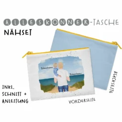 Nähset Alleskönner Tasche, Vater & Kind (Kleinkind) Am Strand , Wunschnamen + Wunschfrisuren, Inkl. Schnittmuster