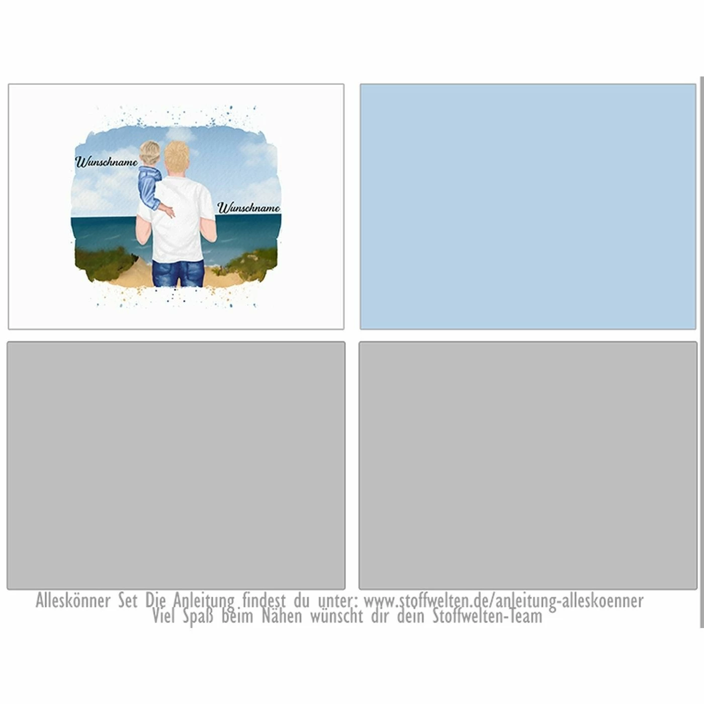 Nähset Alleskönner Tasche, Vater & Kind (Kleinkind) Am Strand , Wunschnamen + Wunschfrisuren, Inkl. Schnittmuster 2 Nähset Alleskönner Tasche, Vater & Kind (Kleinkind) Am Strand , Wunschnamen + Wunschfrisuren, Inkl. Schnittmuster – Bild 2