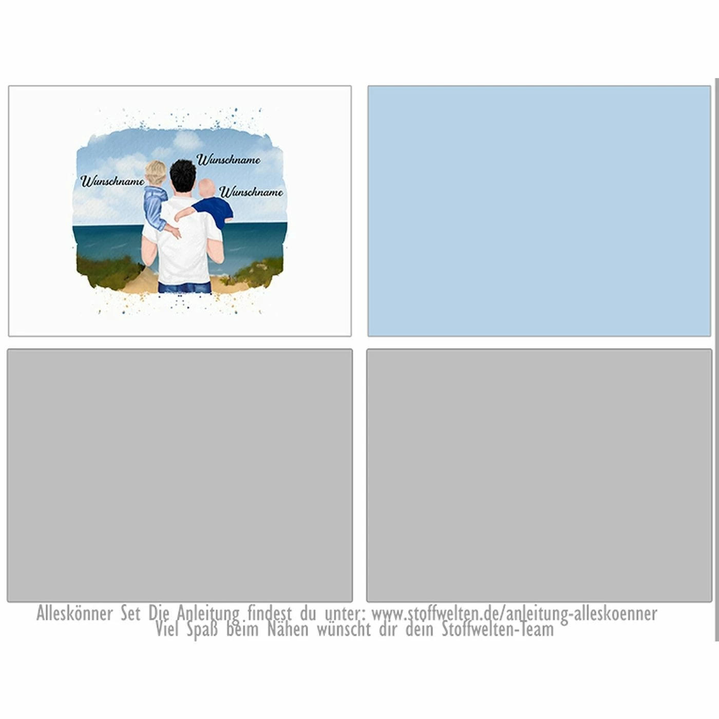 Nähset Alleskönner Tasche, Vater & Kinder (Baby & Kleinkind) Am Strand , Wunschnamen + Wunschfrisuren, Inkl. Schnittmuster 2 Nähset Alleskönner Tasche, Vater & Kinder (Baby & Kleinkind) Am Strand , Wunschnamen + Wunschfrisuren, Inkl. Schnittmuster – Bild 2