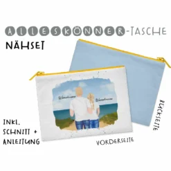 Nähset Alleskönner Tasche, Vater & Tochter (Tennager) Am Strand , Wunschnamen + Wunschfrisuren, Inkl. Schnittmuster