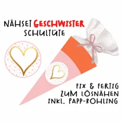 Nähset Geschwister-Schultüte Heart, Mit Rohling, Ohne Wunschname