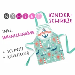 Nähset Kinder-Schürze Mit WUNSCHNAME, Ahoi, Inkl. Schnittmuster + Anleitung