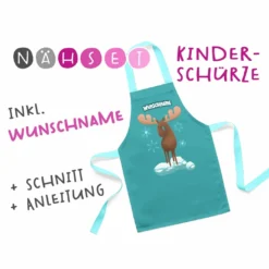 Nähset Kinder-Schürze Mit WUNSCHNAME, Elchtastisch, Inkl. Schnittmuster + Anleitung