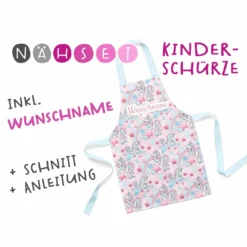 Nähset Kinder-Schürze Mit WUNSCHNAME, Ella Einhorn II, Inkl. Schnittmuster + Anleitung