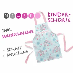 Nähset Kinder-Schürze Mit WUNSCHNAME, Ella Einhorn, Inkl. Schnittmuster + Anleitung