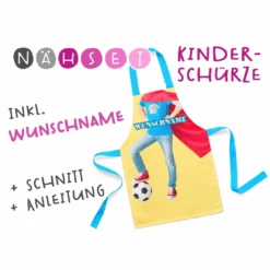 Nähset Kinder-Schürze Mit WUNSCHNAME, Helden Junge, Inkl. Schnittmuster + Anleitung