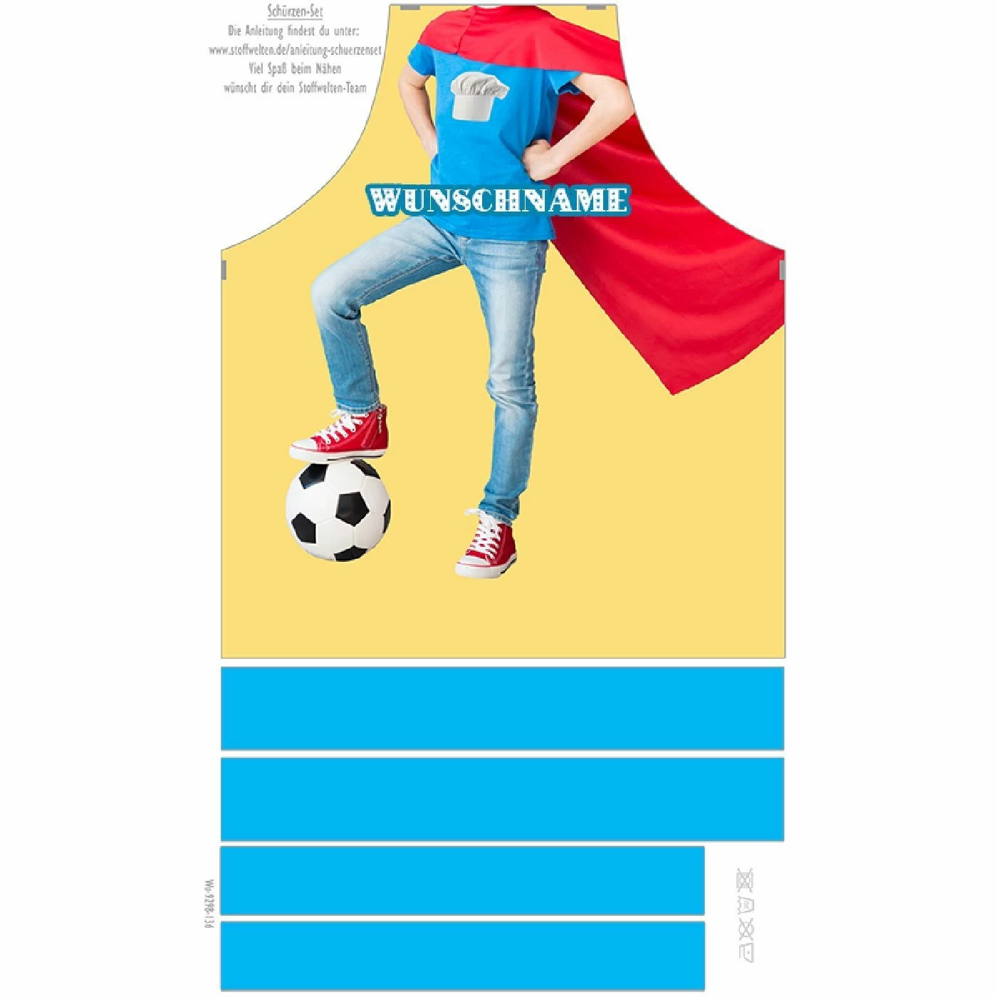Nähset Kinder-Schürze Mit WUNSCHNAME, Helden Junge, Inkl. Schnittmuster + Anleitung 2 Nähset Kinder-Schürze Mit WUNSCHNAME, Helden Junge, Inkl. Schnittmuster + Anleitung – Bild 2