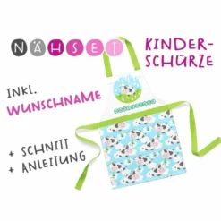 Nähset Kinder-Schürze Mit WUNSCHNAME, Kühe, Inkl. Schnittmuster + Anleitung