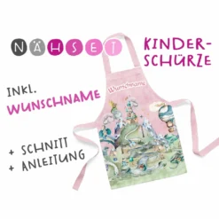 Nähset Kinder-Schürze Mit WUNSCHNAME, Once Upon A Time, Prinzessin, Inkl. Schnittmuster + Anleitung