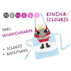 Nähset Kinder-Schürze Mit WUNSCHNAME, Santa, Inkl. Schnittmuster + Anleitung