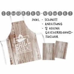 Nähset Schürze + 2 Geschirrtücher, Grill Legend , Inkl. Schnittmuster + Anleitung