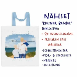 Nähset Tasche, Vater & Kinder (Baby & Grundschulkind) Am Strand , Wunschnamen + Wunschfrisuren, Canvas
