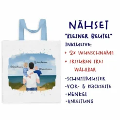 Nähset Tasche, Vater & Kinder (Baby & Kleinkind) Am Strand , Wunschnamen + Wunschfrisuren, Canvas