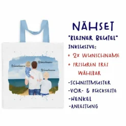 Nähset Tasche, Vater & Kinder (Kleinkind & Grundschulkind) Am Strand , Wunschnamen + Wunschfrisuren, Canvas