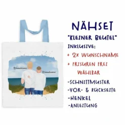 Nähset Tasche, Vater & Sohn (Tennager) Am Strand , Wunschnamen + Wunschfrisuren, Canvas