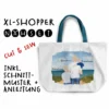 Nähset XL Shopper-Bag, Vater & Kinder (Baby & Grundschulkind) Am Strand , Wunschnamen + Wunschfrisuren, Inkl. Schnittmuster