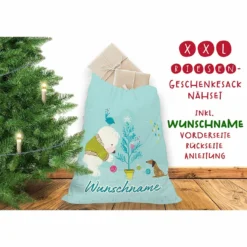 Nähset XXL Riesen WUNSCHNAME Geschenke-Sack Bärchen Und Hund, Canvas