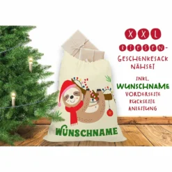Nähset XXL Riesen WUNSCHNAME Geschenke-Sack Faultier Beige, Canvas
