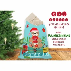 Nähset XXL Riesen WUNSCHNAME Geschenke-Sack Faultier Blau, Canvas