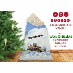 Nähset XXL Riesen WUNSCHNAME Geschenke-Sack Räumfahrzeug, Canvas