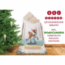 Nähset XXL Riesen WUNSCHNAME Geschenke-Sack Winterspaß Eislaufen, Canvas