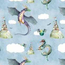 Once Upon A Time, Drachen Und Burg Auf Blau, BIO-Jersey