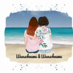 Panel Frauen Paar Am Meer, Wunschnamen + Wunschfrisuren, Bio-Jersey