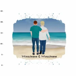 Panel Männer Paar Am Meer, Wunschnamen + Wunschfrisuren, Bio-Jersey