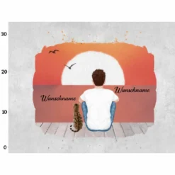 Panel Mann Mit Katze, Wunschnamen, Wunschfrisuren + Katze Zur Auswahl, Bio-Jersey