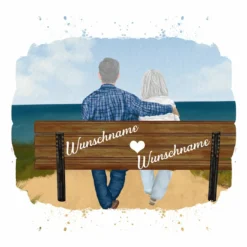 Panel Oma & Opa Auf Der Bank, Wunschnamen + Wunschfrisuren, Bio-Jersey
