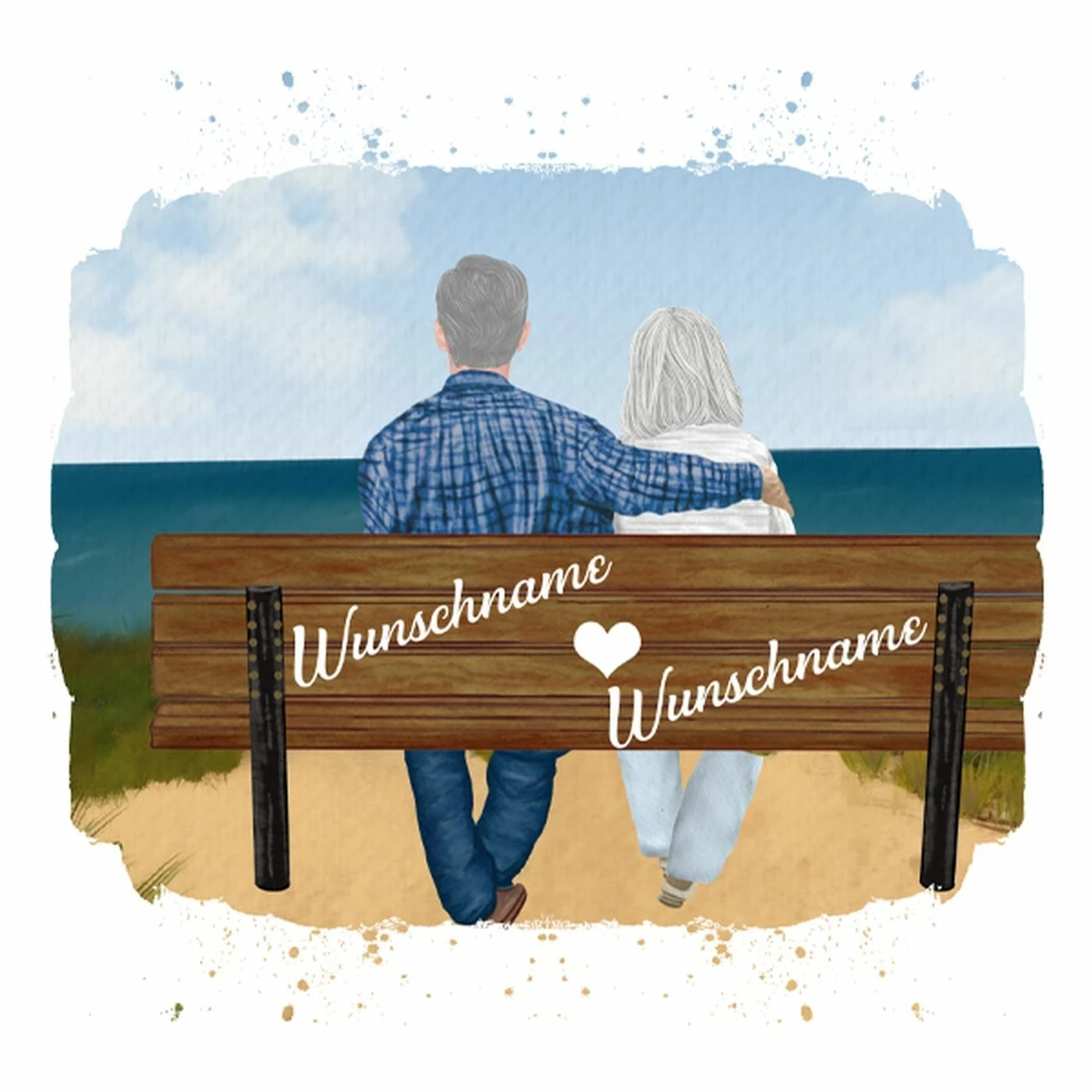 Panel Oma & Opa Auf Der Bank, Wunschnamen + Wunschfrisuren, Bio-Jersey 1 Panel Oma & Opa Auf Der Bank, Wunschnamen + Wunschfrisuren, Bio-Jersey