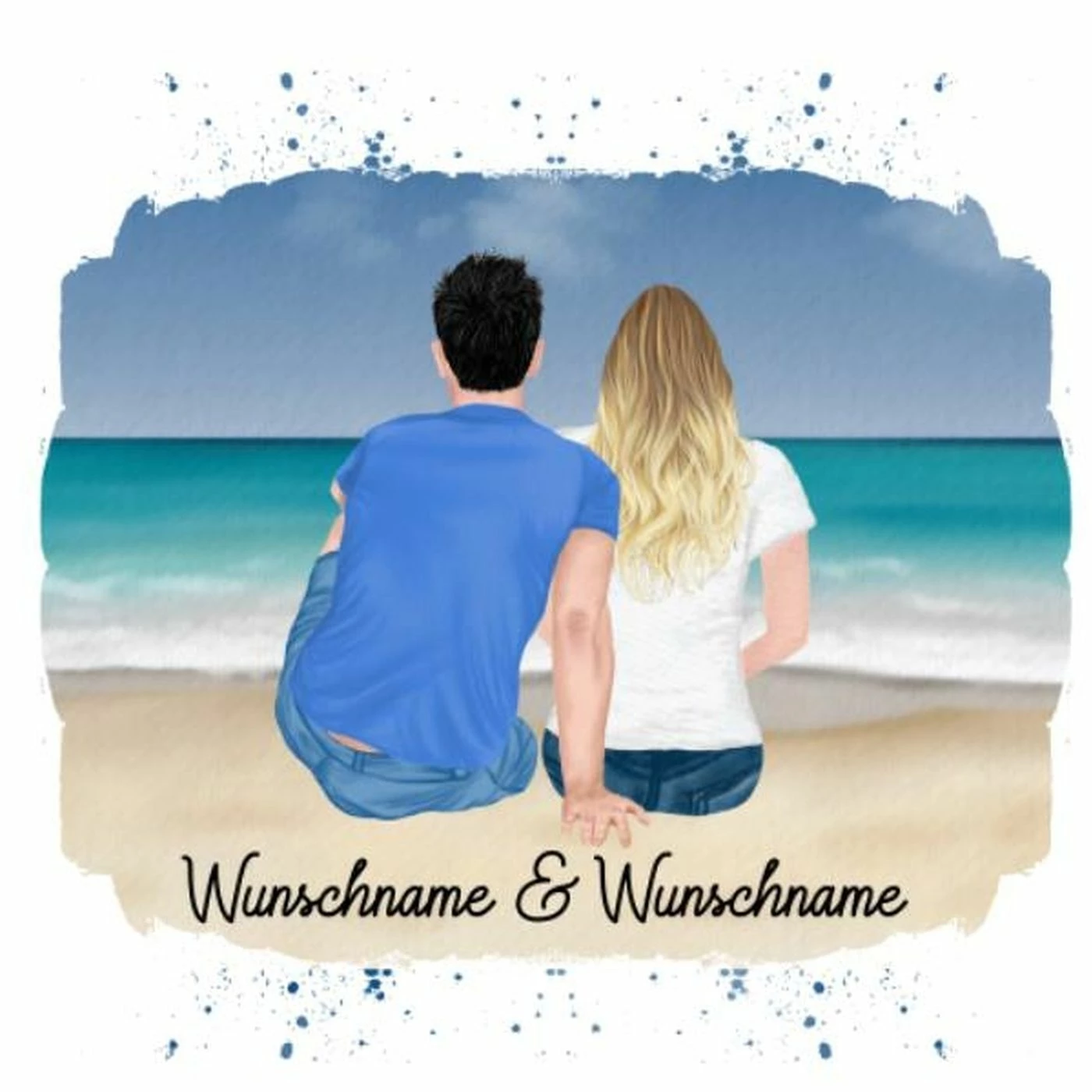 Panel Paar Am Meer Wunschname + Wunschfrisuren, Bio-Jersey 1 Panel Paar Am Meer Wunschname + Wunschfrisuren, Bio-Jersey