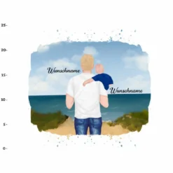 Panel Vater & Kind (Baby) Am Strand , Wunschnamen + Wunschfrisuren, Bio-Jersey