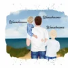 Panel Vater & Kinder (Kleinkind & Grundschulkind) Am Strand , Wunschnamen + Wunschfrisuren, Bio-Jersey