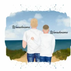 Panel Vater & Sohn (Tennager) Am Strand , Wunschnamen + Wunschfrisuren, Bio-Jersey