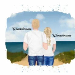 Panel Vater & Tochter (Tennager) Am Strand , Wunschnamen + Wunschfrisuren, Bio-Jersey