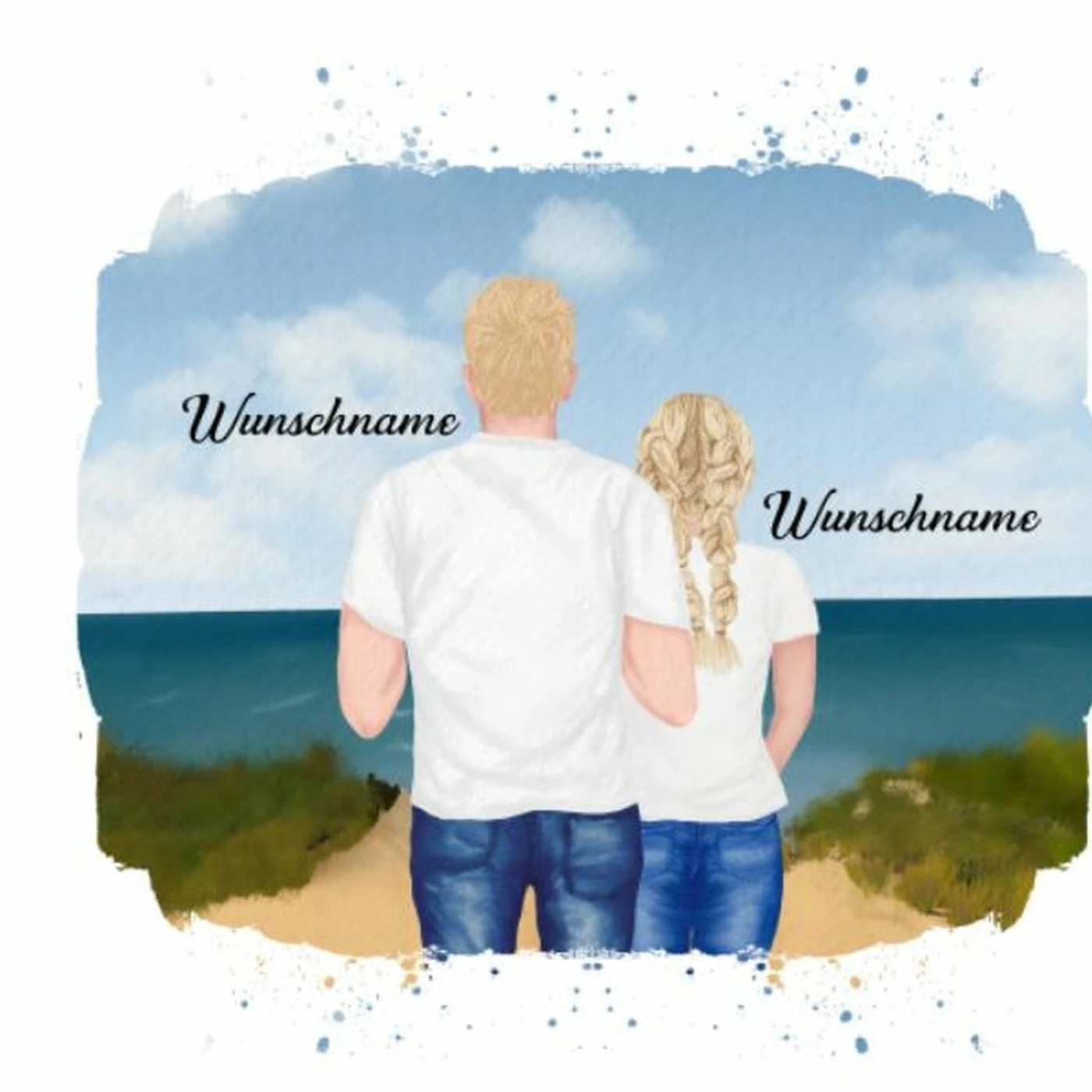 Panel Vater & Tochter (Tennager) Am Strand , Wunschnamen + Wunschfrisuren, Bio-Jersey 1 Panel Vater & Tochter (Tennager) Am Strand , Wunschnamen + Wunschfrisuren, Bio-Jersey