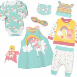 Puppenkleidung SET 8 Tlg. "Mädchen" Einhorn (Nähset)