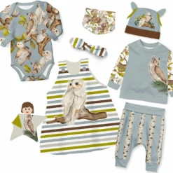 Puppenkleidung SET 8 Tlg. "Mädchen" Eulen (Nähset)