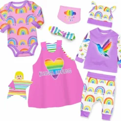 Puppenkleidung SET 8 Tlg. "Mädchen" Rainbow Girl (Nähset)