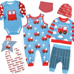 Puppenkleidung SET 8 Tlg. "Unisex" Eisenbahn (Nähset)